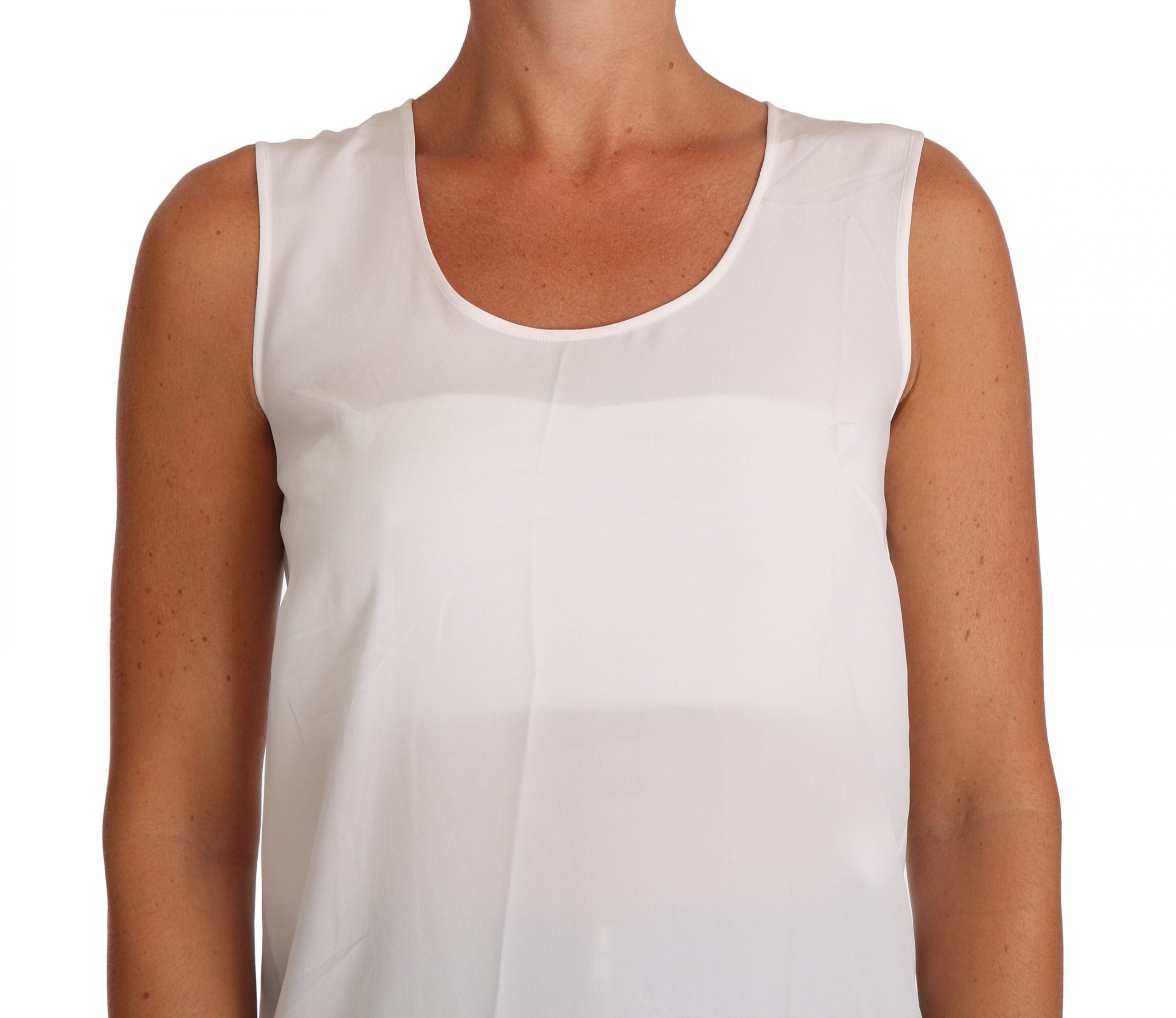 Dolce &amp; Gabbana White Silk A-line Sleeveless Blouse T-Shirt Top