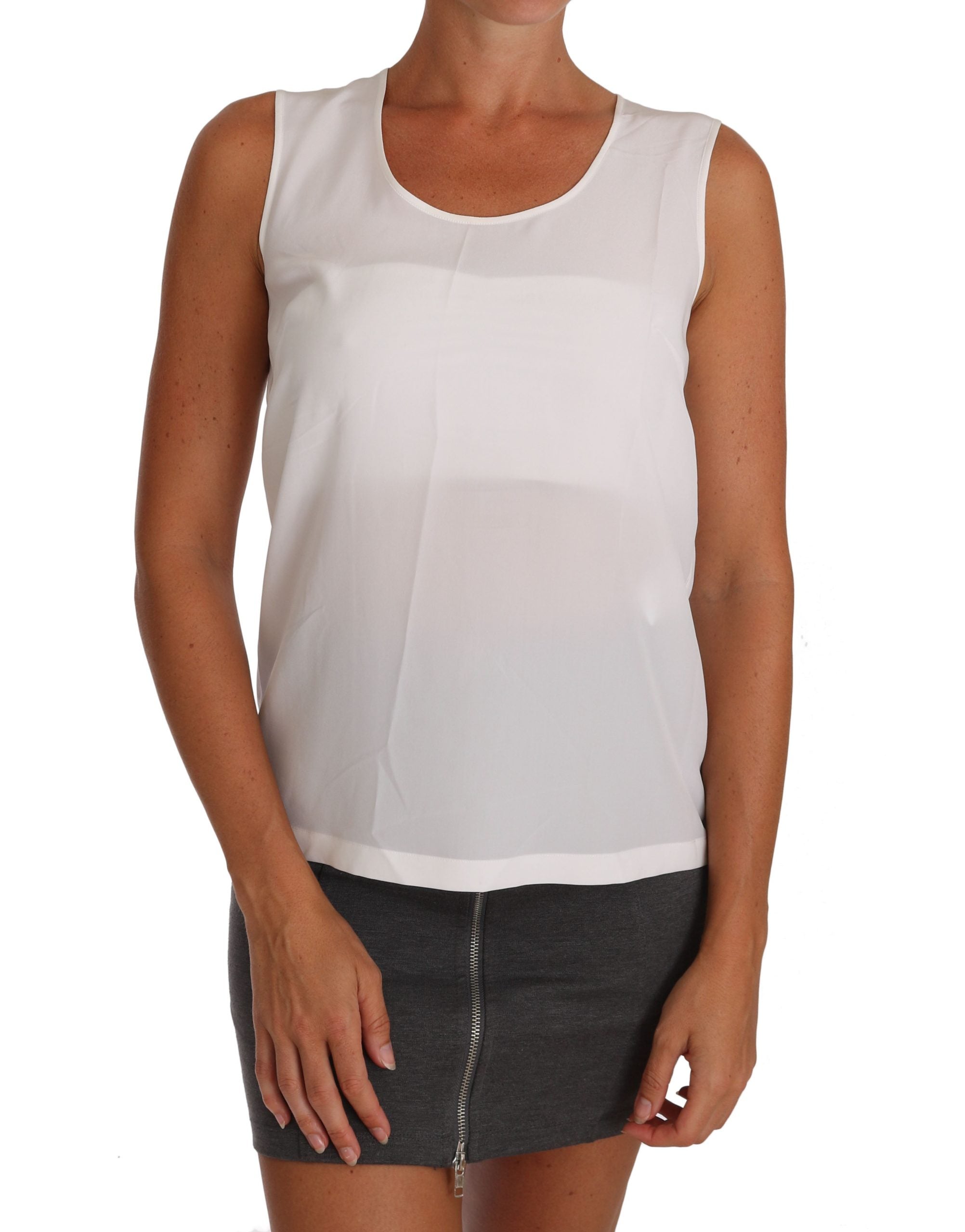 Dolce &amp; Gabbana White Silk A-line Sleeveless Blouse T-Shirt Top