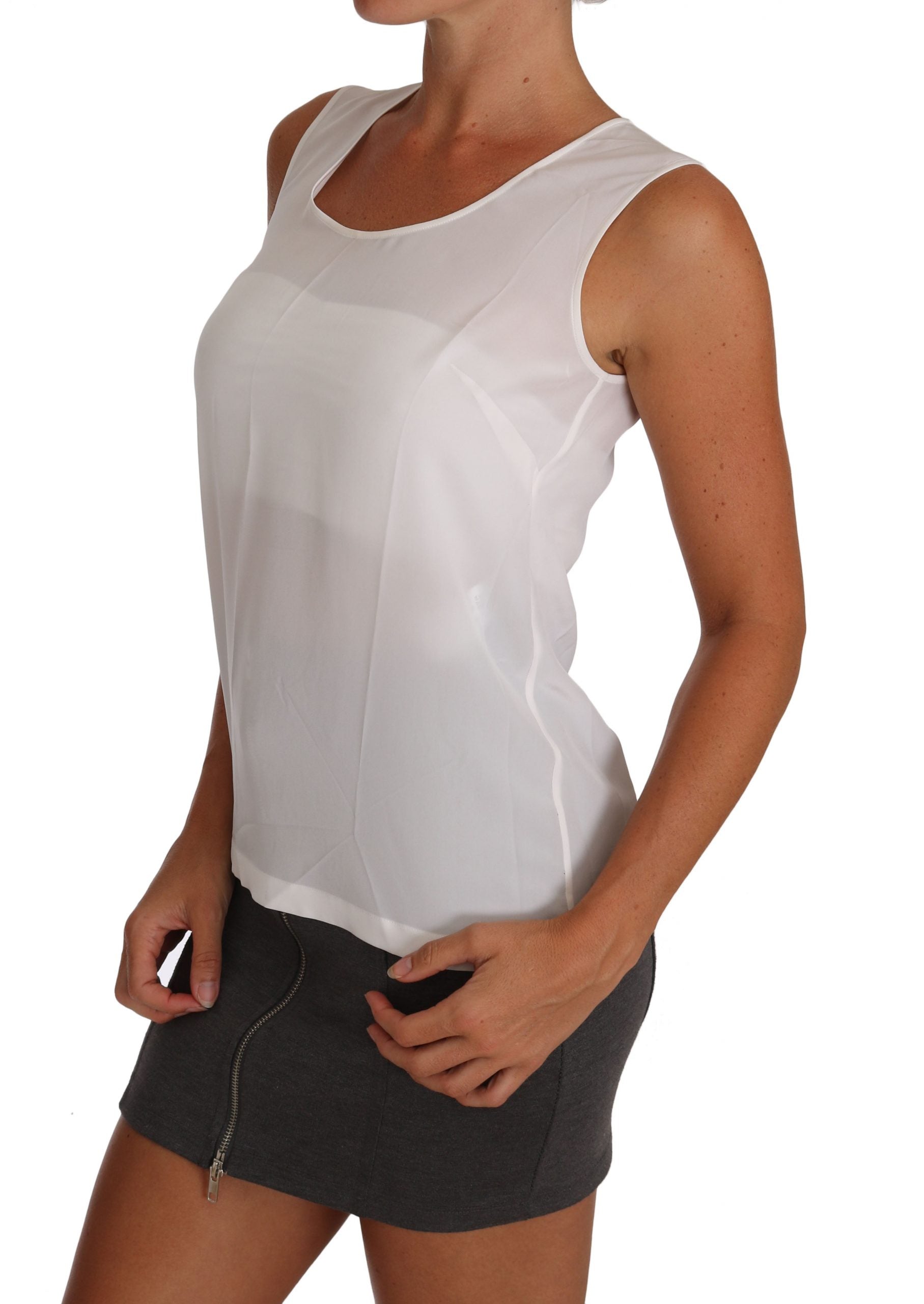 Dolce &amp; Gabbana White Silk A-line Sleeveless Blouse T-Shirt Top