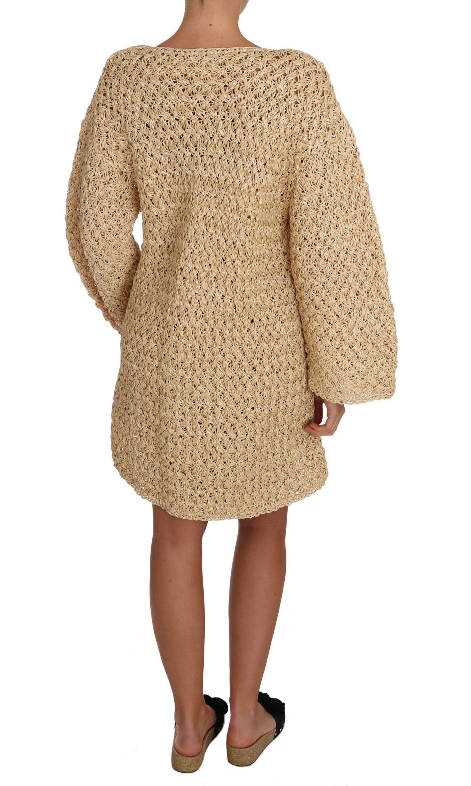Dolce &amp; Gabbana Beige Cardigan Crochet Knitted Raffia Sweater
