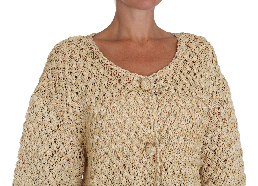 Dolce &amp; Gabbana Beige Cardigan Crochet Knitted Raffia Sweater
