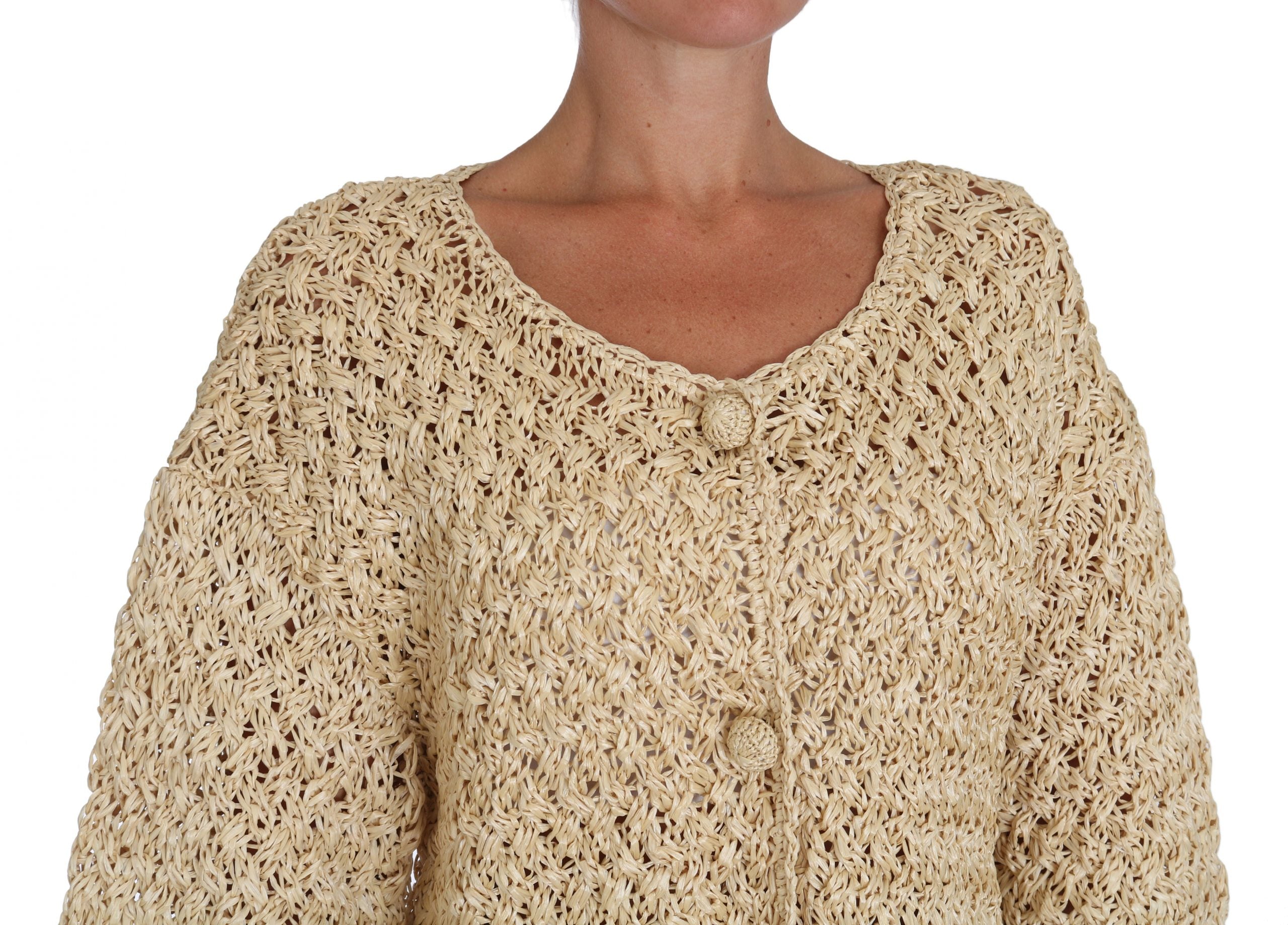 Dolce &amp; Gabbana Beige Cardigan Crochet Knitted Raffia Sweater