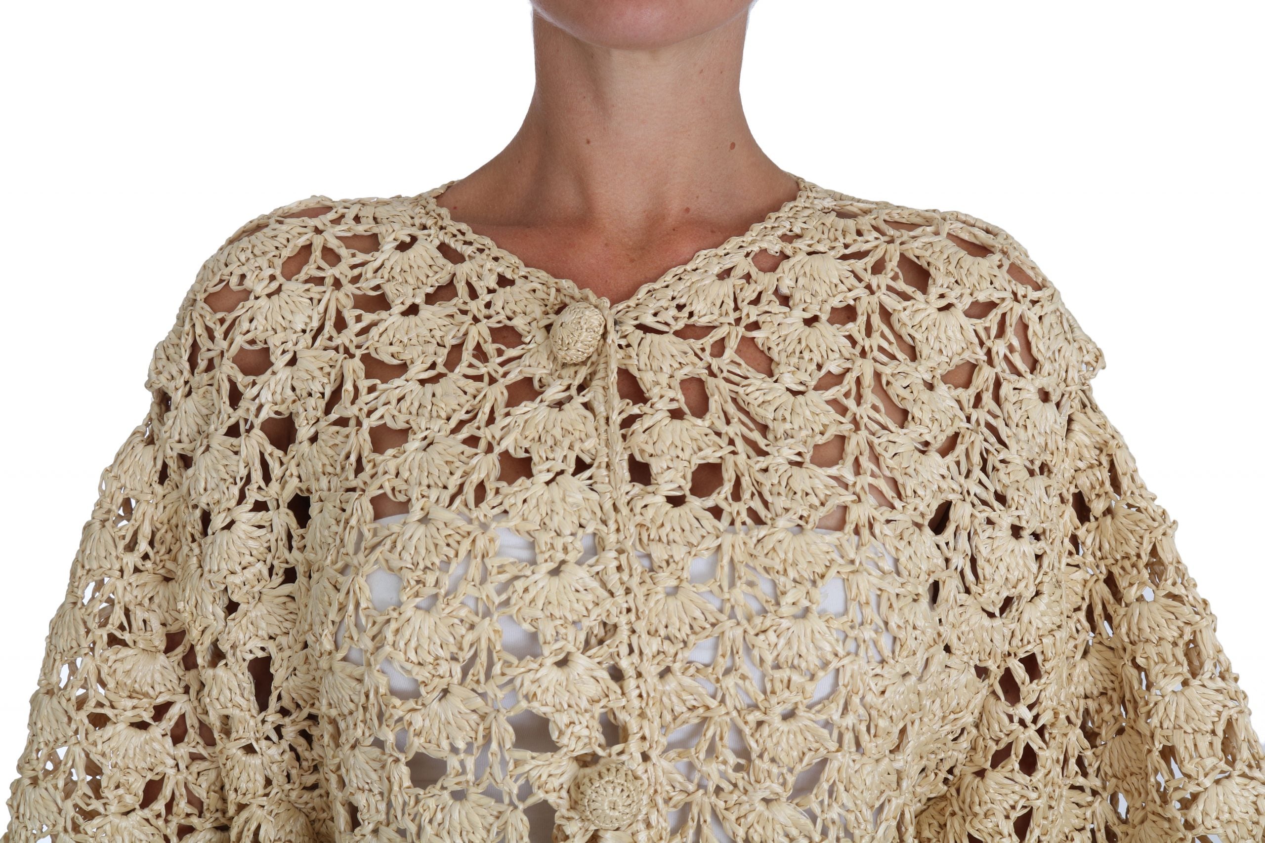 Dolce &amp; Gabbana Beige Cardigan Crochet Knitted Raffia Sweater