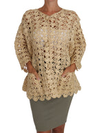 Dolce &amp; Gabbana Beige Cardigan Crochet Knitted Raffia Sweater