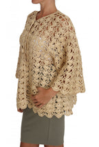 Dolce &amp; Gabbana Beige Cardigan Crochet Knitted Raffia Sweater