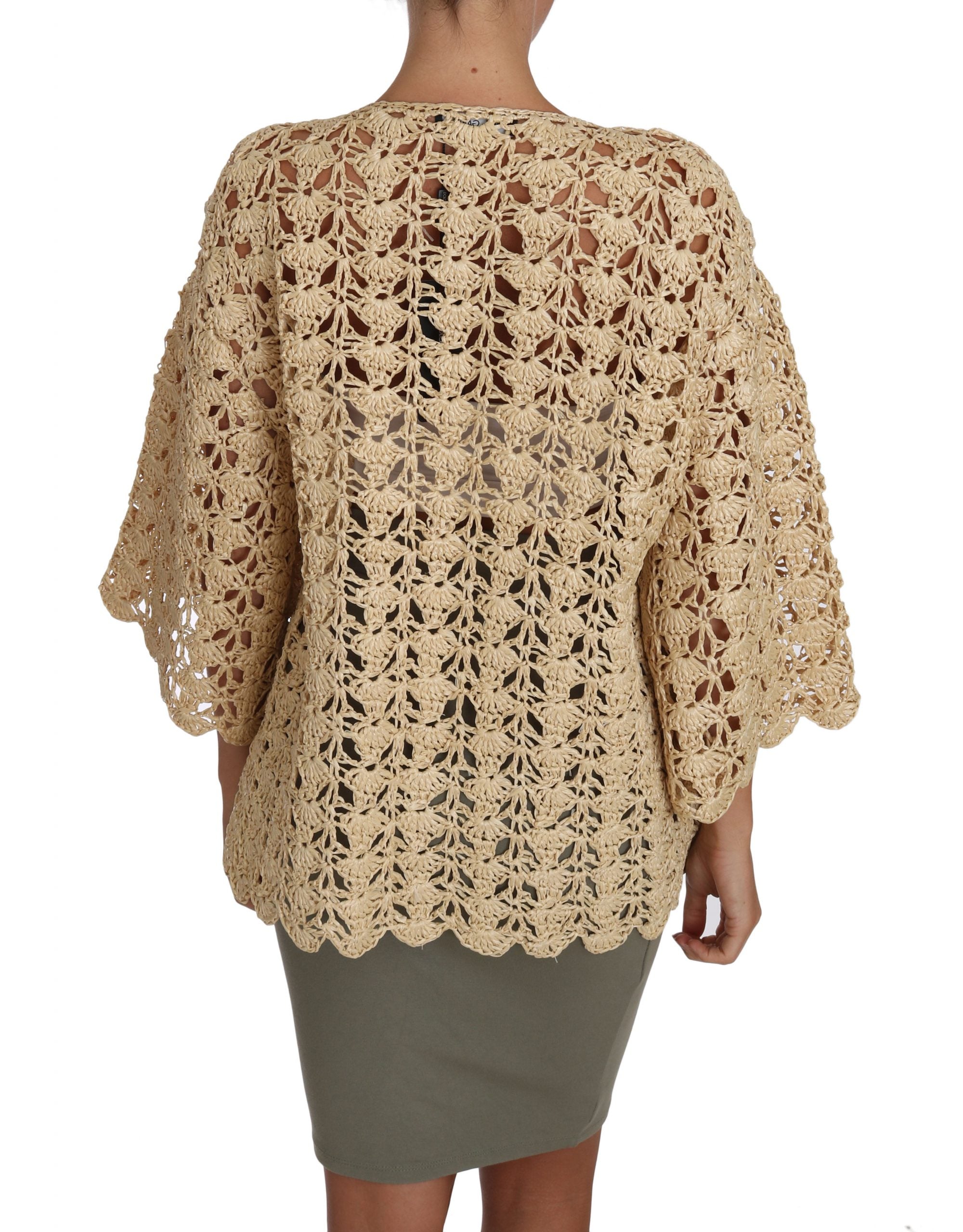 Dolce &amp; Gabbana Beige Cardigan Crochet Knitted Raffia Sweater