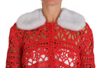 Dolce &amp; Gabbana Red Cardigan Crochet Knit Raffia Sweater