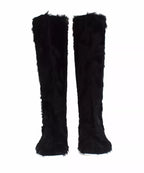 Dolce &amp; Gabbana Black Xiangao Lamb Fur Leather Boots Shoes