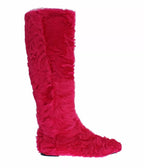 Dolce &amp; Gabbana Pink Lamb Fur Leather Flat Boots Shoes