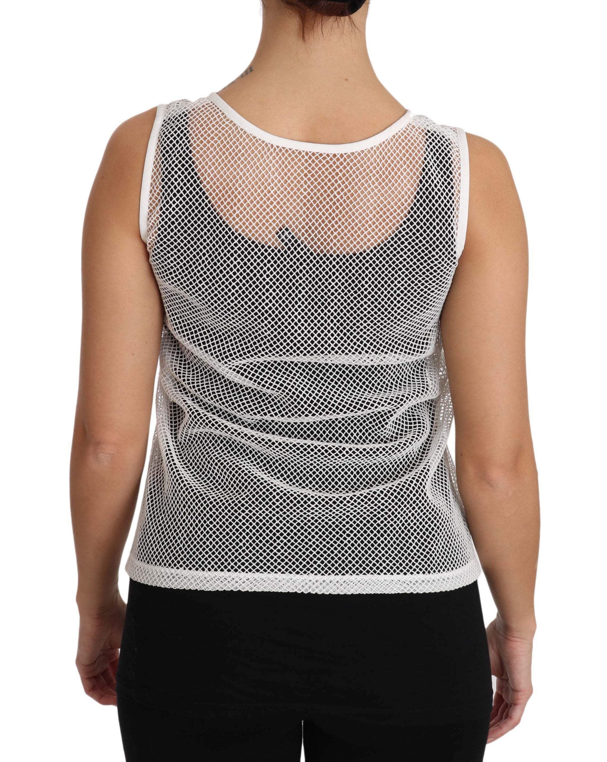 Dolce &amp; Gabbana White Net Transparent Sleeveless Tank Top