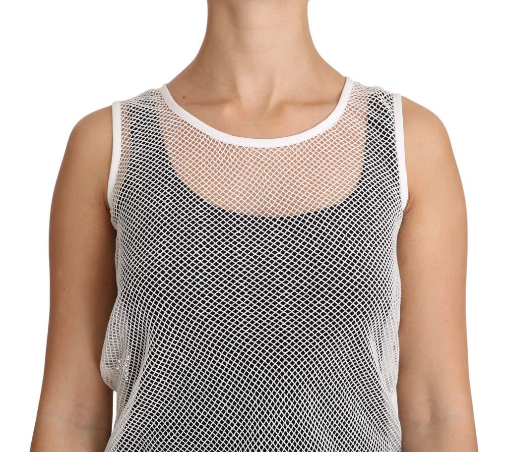 Dolce &amp; Gabbana White Net Transparent Sleeveless Tank Top