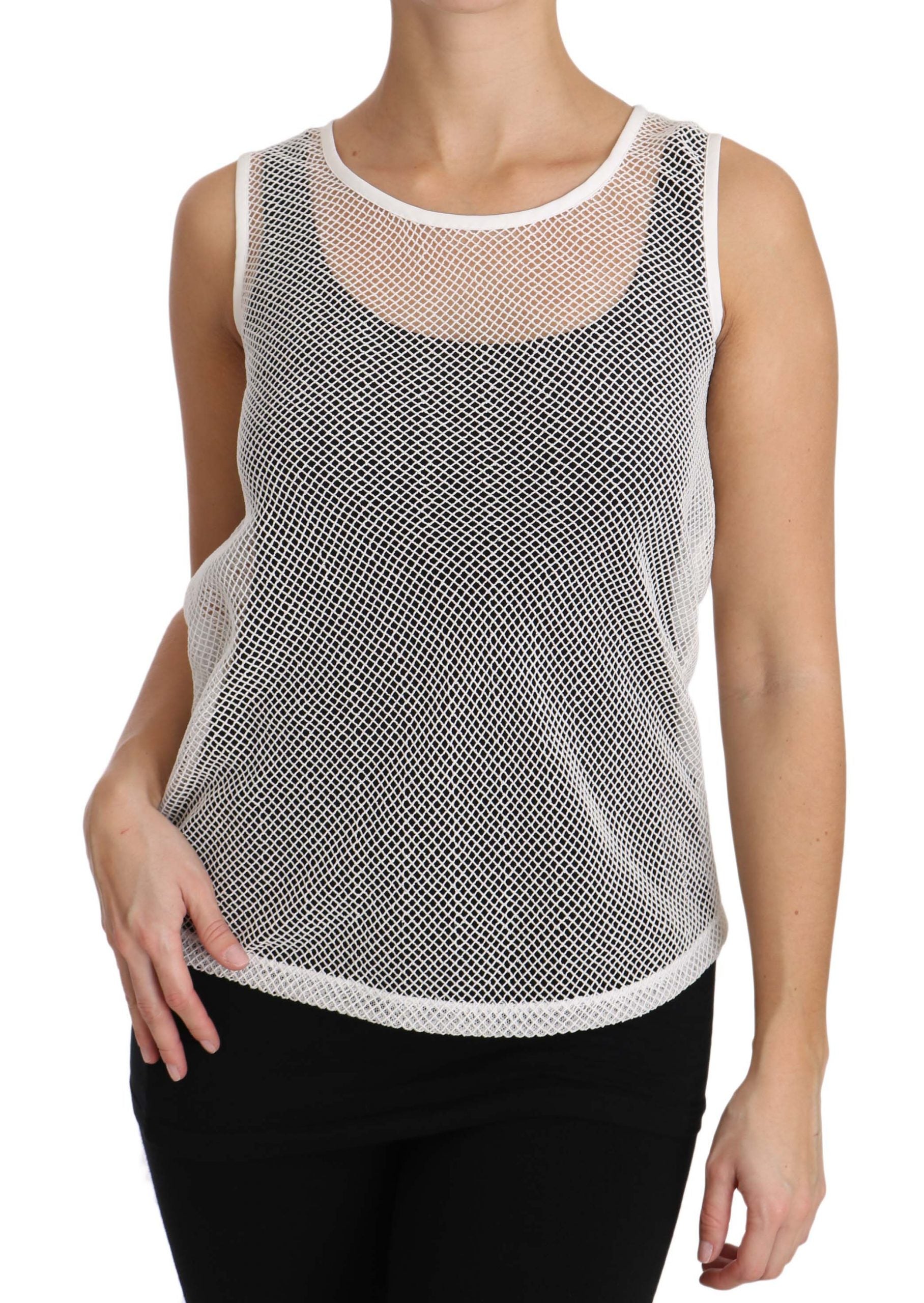 Dolce &amp; Gabbana White Net Transparent Sleeveless Tank Top