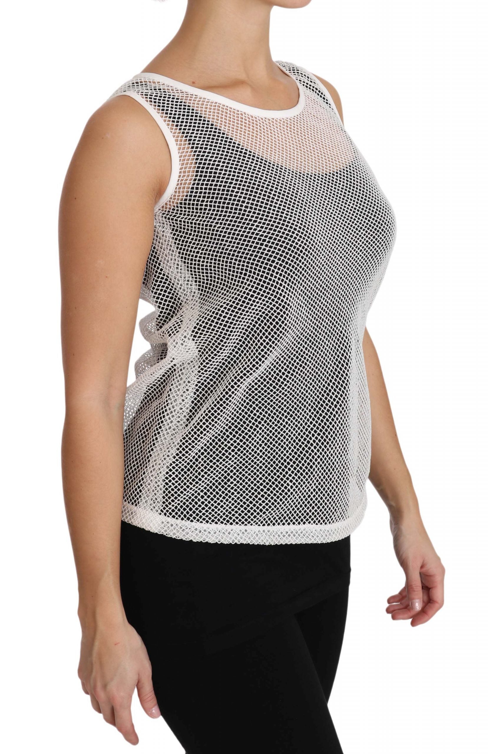 Dolce &amp; Gabbana White Net Transparent Sleeveless Tank Top