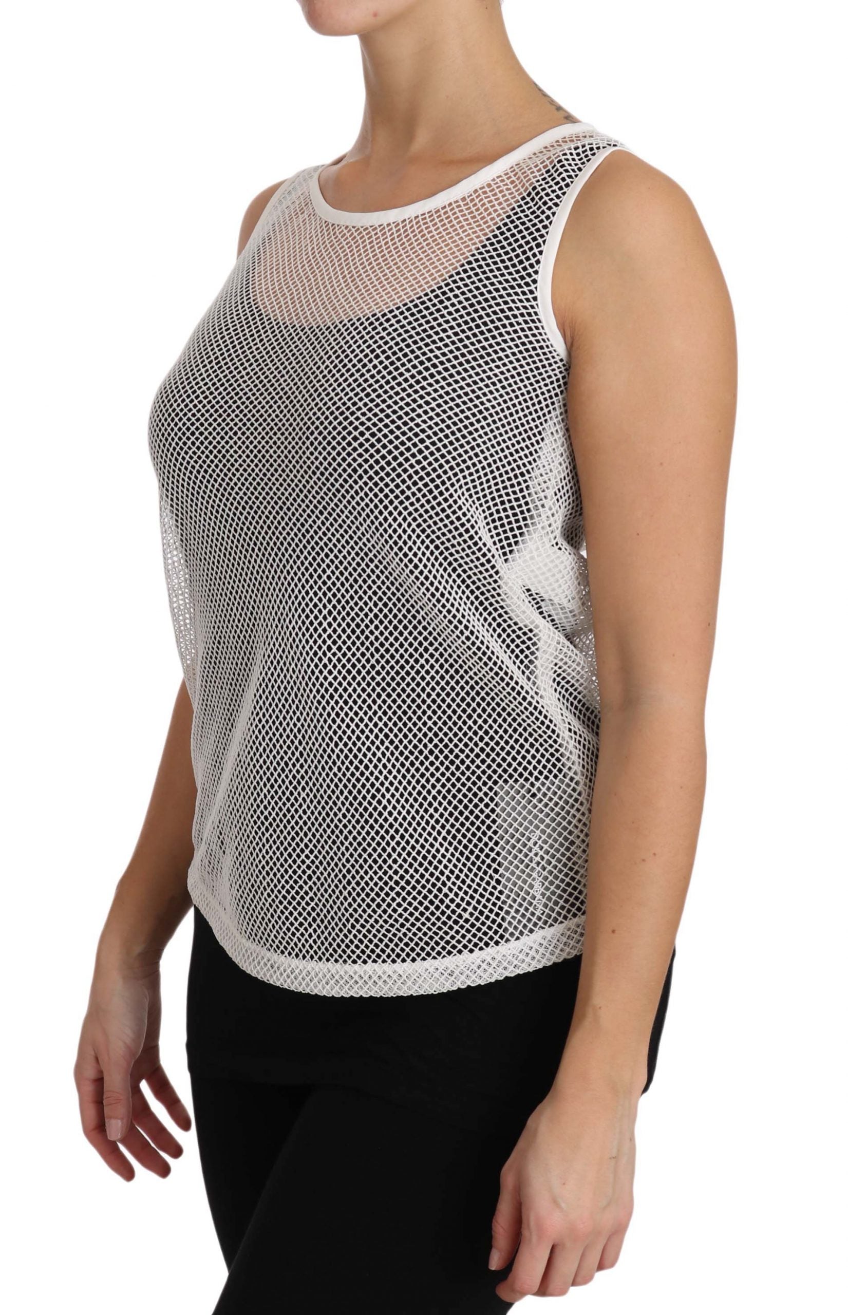 Dolce &amp; Gabbana White Net Transparent Sleeveless Tank Top