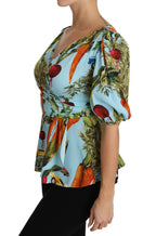 Dolce &amp; Gabbana Multicolor Vegetable Print Silk Top Peplum Wrap Blouse