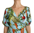 Dolce &amp; Gabbana Multicolor Vegetable Print Silk Top Peplum Wrap Blouse
