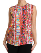 Dolce &amp; Gabbana Carretto Print Pure Cotton Tank Top Floral Blouse