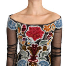 Dolce &amp; Gabbana Black Floral Embroidery Top T-shirt Blouse