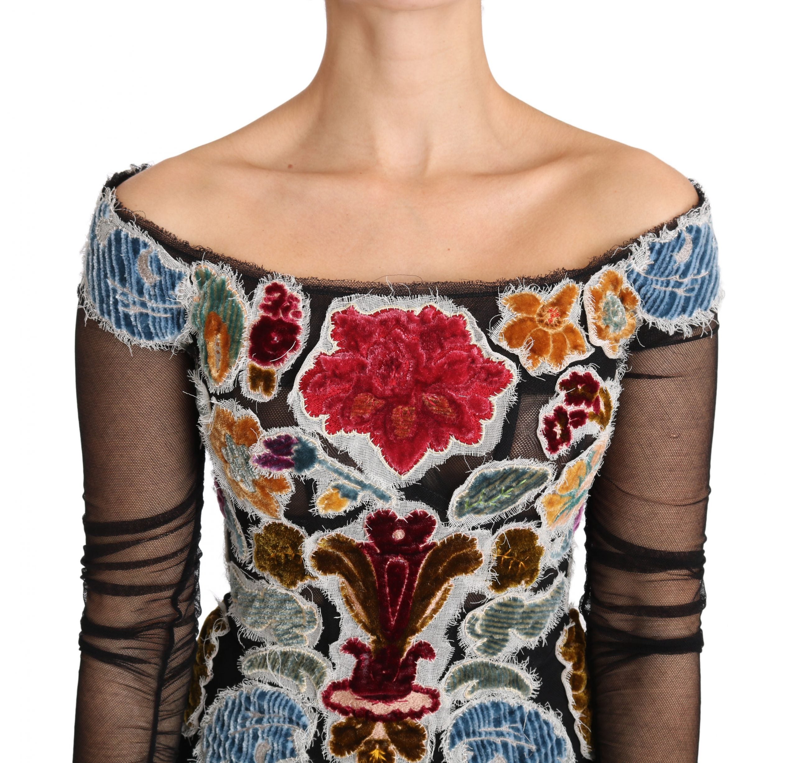 Dolce &amp; Gabbana Black Floral Embroidery Top T-shirt Blouse