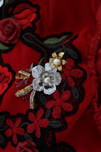Dolce &amp; Gabbana Red Silk Crystal Roses Shorts 