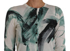 Dolce &amp; Gabbana White Silk Cardigan Lightweight Paint Stroke Sweater