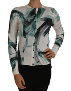 Dolce &amp; Gabbana White Silk Cardigan Lightweight Paint Stroke Sweater