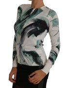 Dolce &amp; Gabbana White Silk Cardigan Lightweight Paint Stroke Sweater
