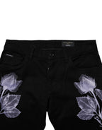 Dolce & Gabbana Black Floral Cotton Skinny Men Denim Jeans