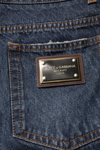 Dolce & Gabbana Beige Blue Floral Cotton Men Denim Jeans