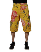 Dolce &amp; Gabbana Yellow Floral Cargo Denim Men Bermuda Shorts