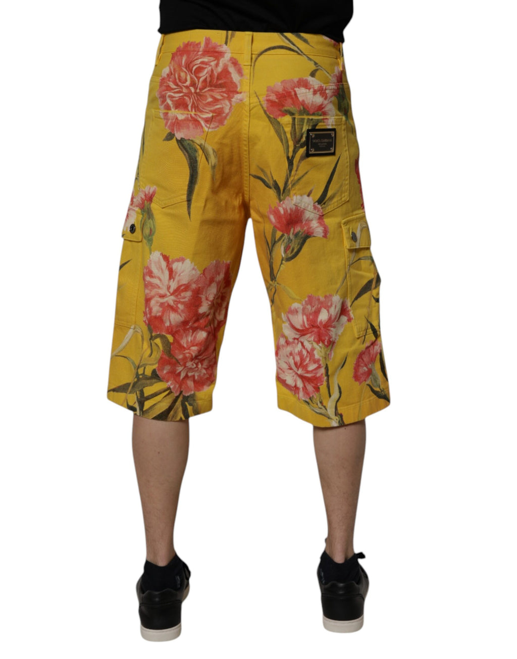 Dolce &amp; Gabbana Yellow Floral Cargo Denim Men Bermuda Shorts