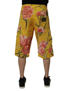 Dolce &amp; Gabbana Yellow Floral Cargo Denim Men Bermuda Shorts