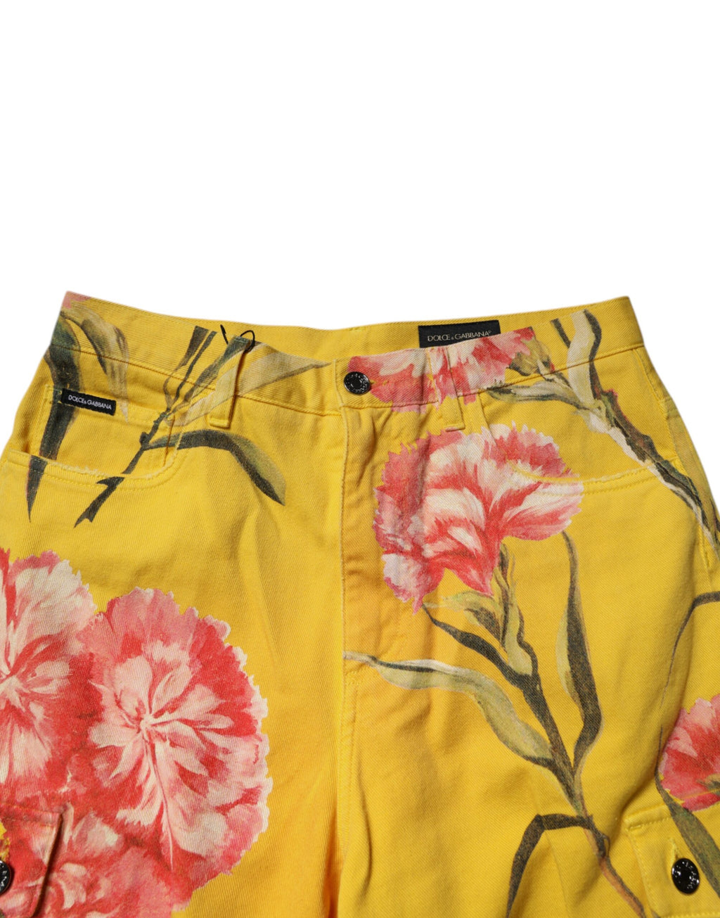 Dolce &amp; Gabbana Yellow Floral Cargo Denim Men Bermuda Shorts