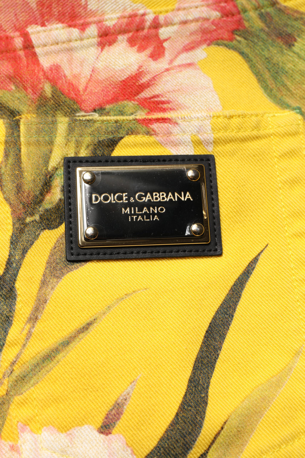 Dolce &amp; Gabbana Yellow Floral Cargo Denim Men Bermuda Shorts