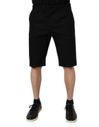 Dolce &amp; Gabbana Black Cotton Stretch Mid Waist Bermuda Shorts