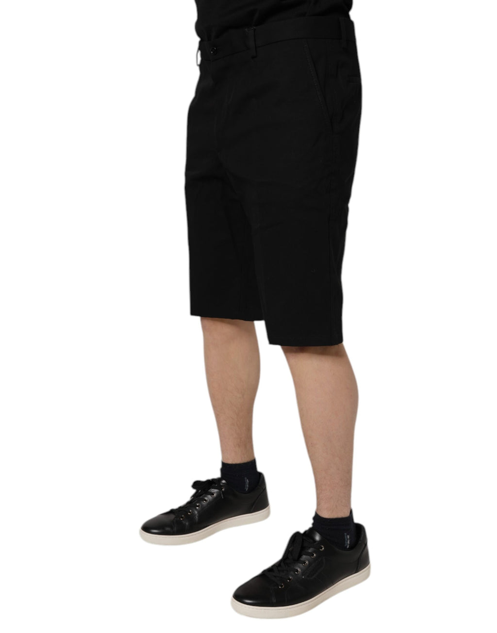 Dolce &amp; Gabbana Black Cotton Stretch Mid Waist Bermuda Shorts