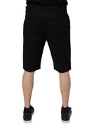 Dolce &amp; Gabbana Black Cotton Stretch Mid Waist Bermuda Shorts
