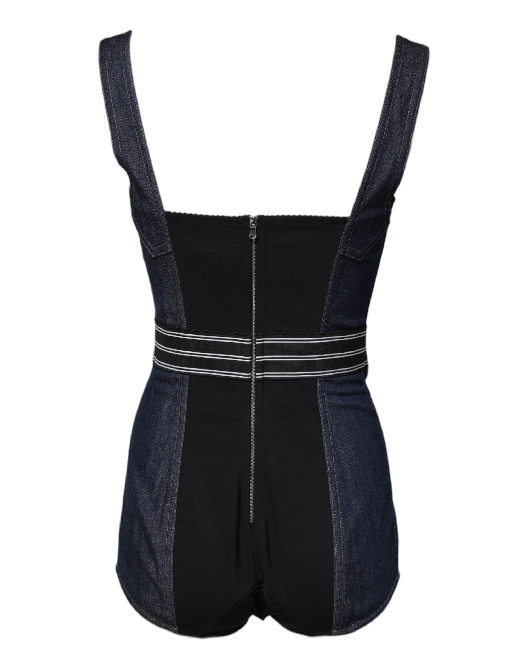 Dolce &amp; Gabbana Blue Cotton Stretch Sleeveless Bodycon Denim Bodysuit