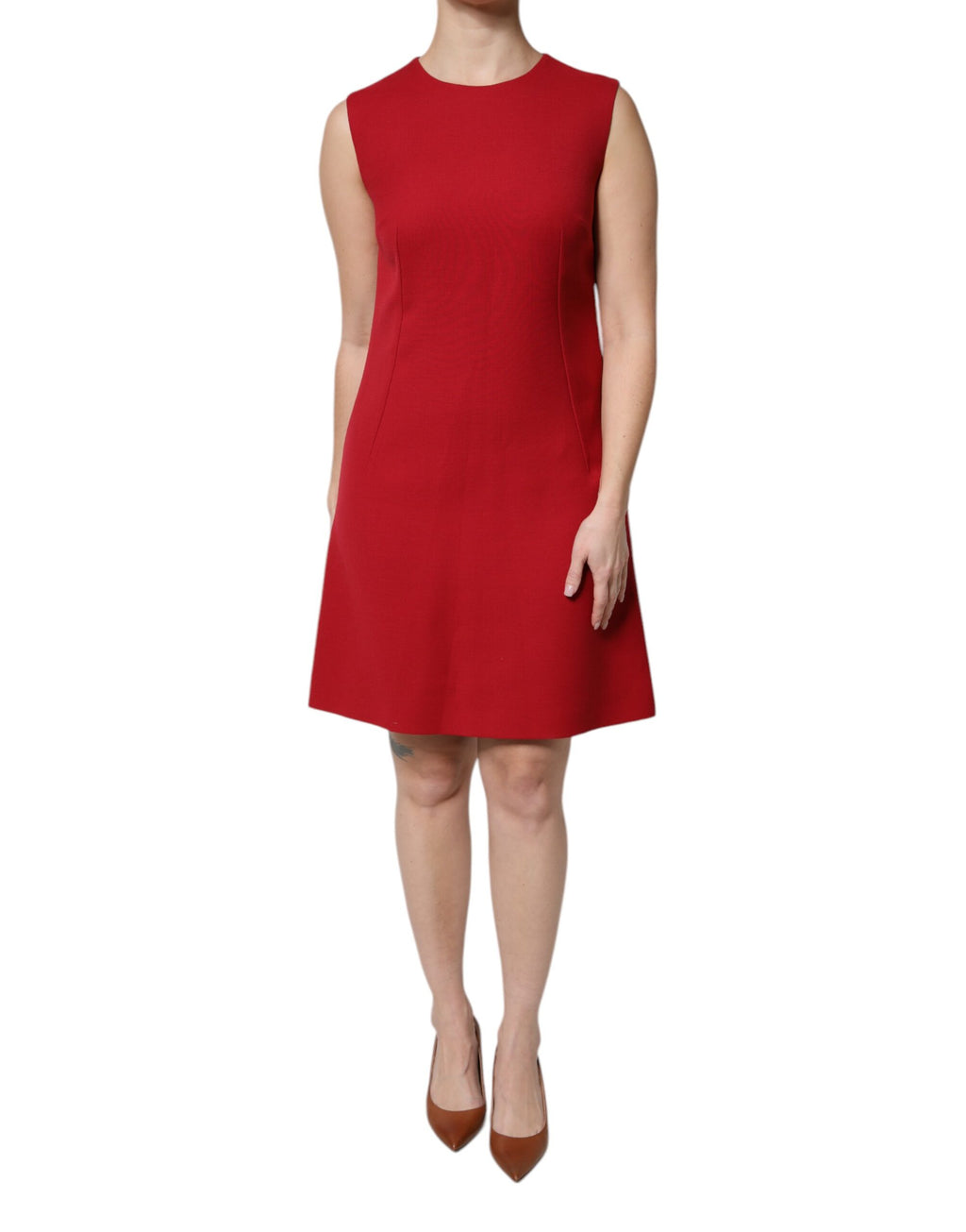 Dolce &amp; Gabbana Red Wool Sleeveless Knee Length A-line Dress