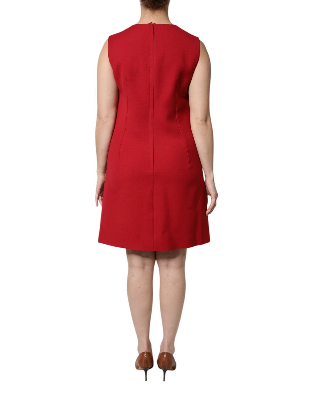 Dolce &amp; Gabbana Red Wool Sleeveless Knee Length A-line Dress