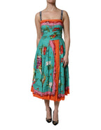 Dolce &amp; Gabbana Multicolor Printed Silk Sleeveless Midi Dress