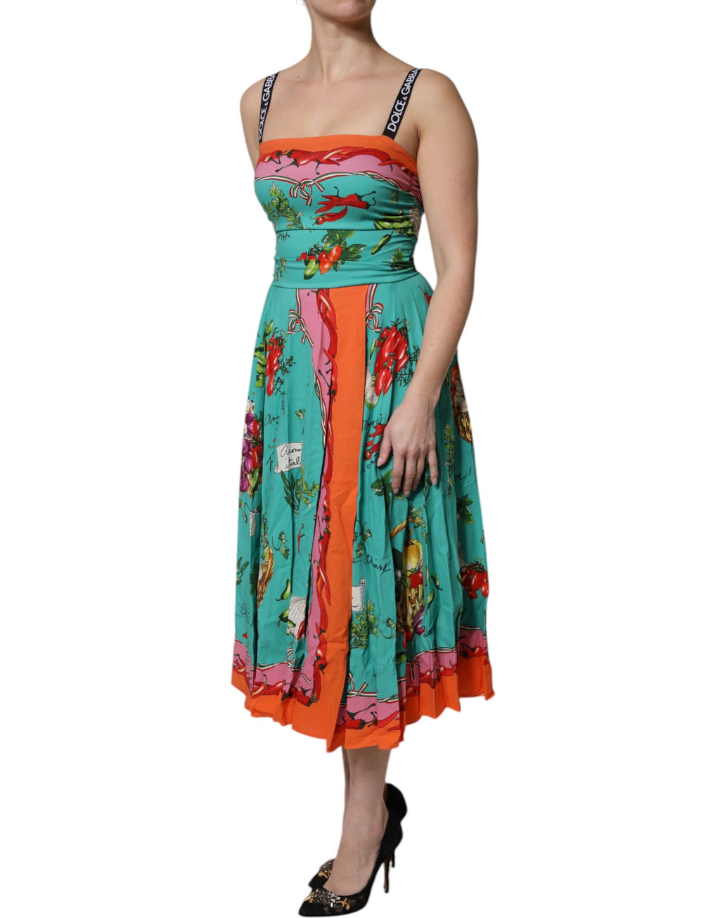 Dolce &amp; Gabbana Multicolor Printed Silk Sleeveless Midi Dress