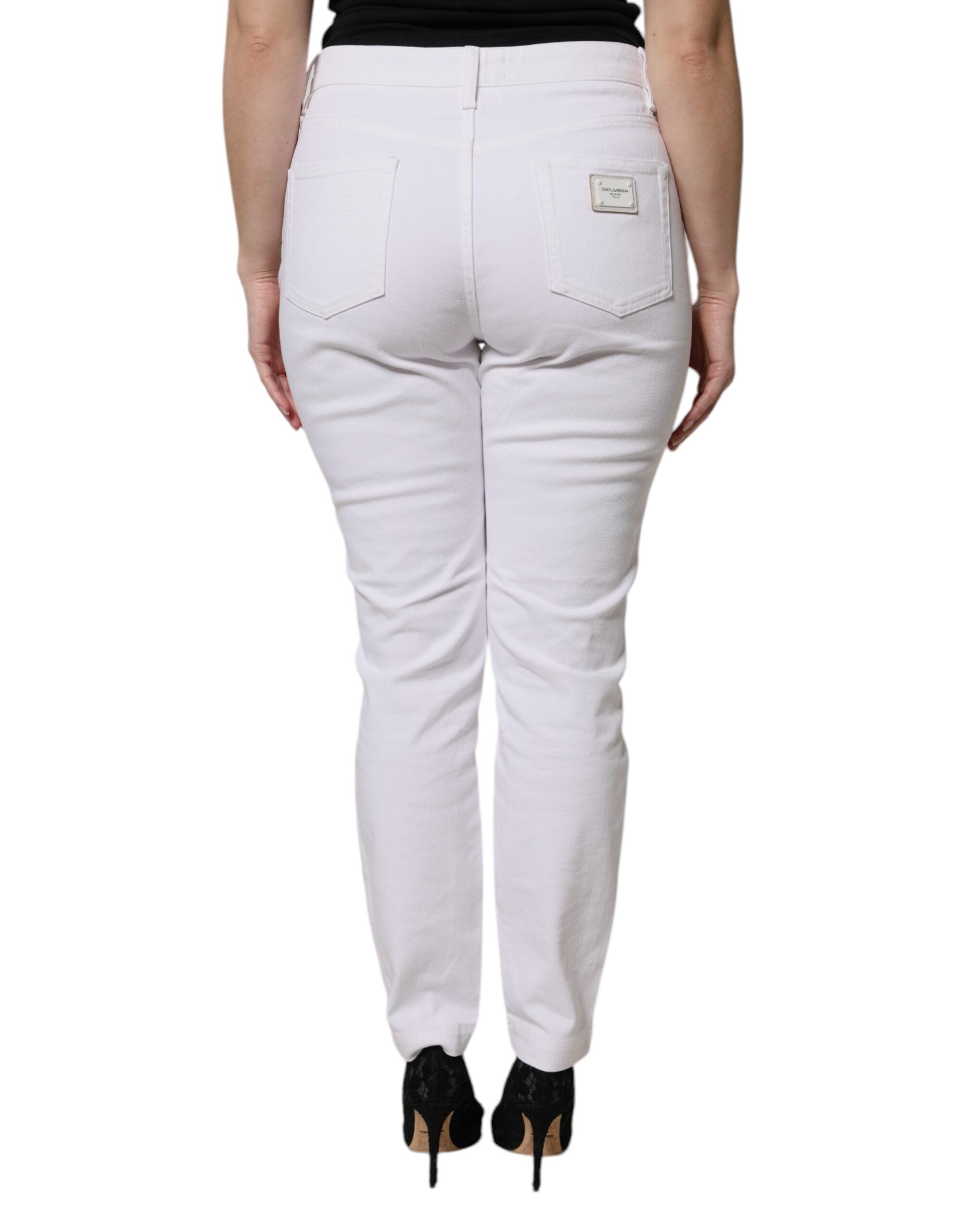 Dolce &amp; Gabbana White Cotton Mid Waist Skinny Denim Jeans