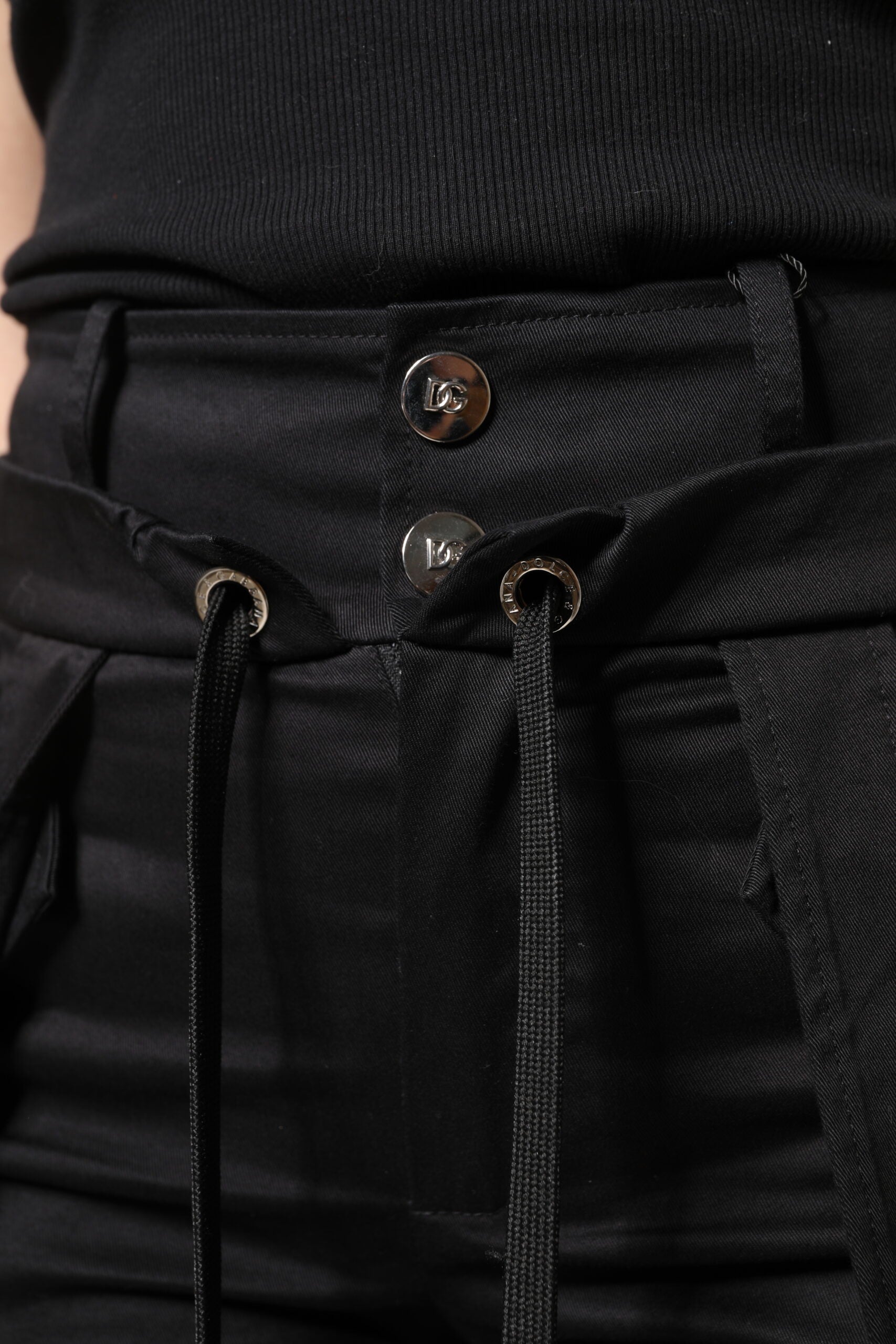 Dolce &amp; Gabbana Black Cotton High Waist Cargo Pants