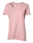 Dolce &amp; Gabbana Pink Logo Print Cotton Crew Neck T-shirt