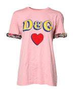 Dolce &amp; Gabbana Pink Logo Print Cotton Crew Neck Tee T-shirt