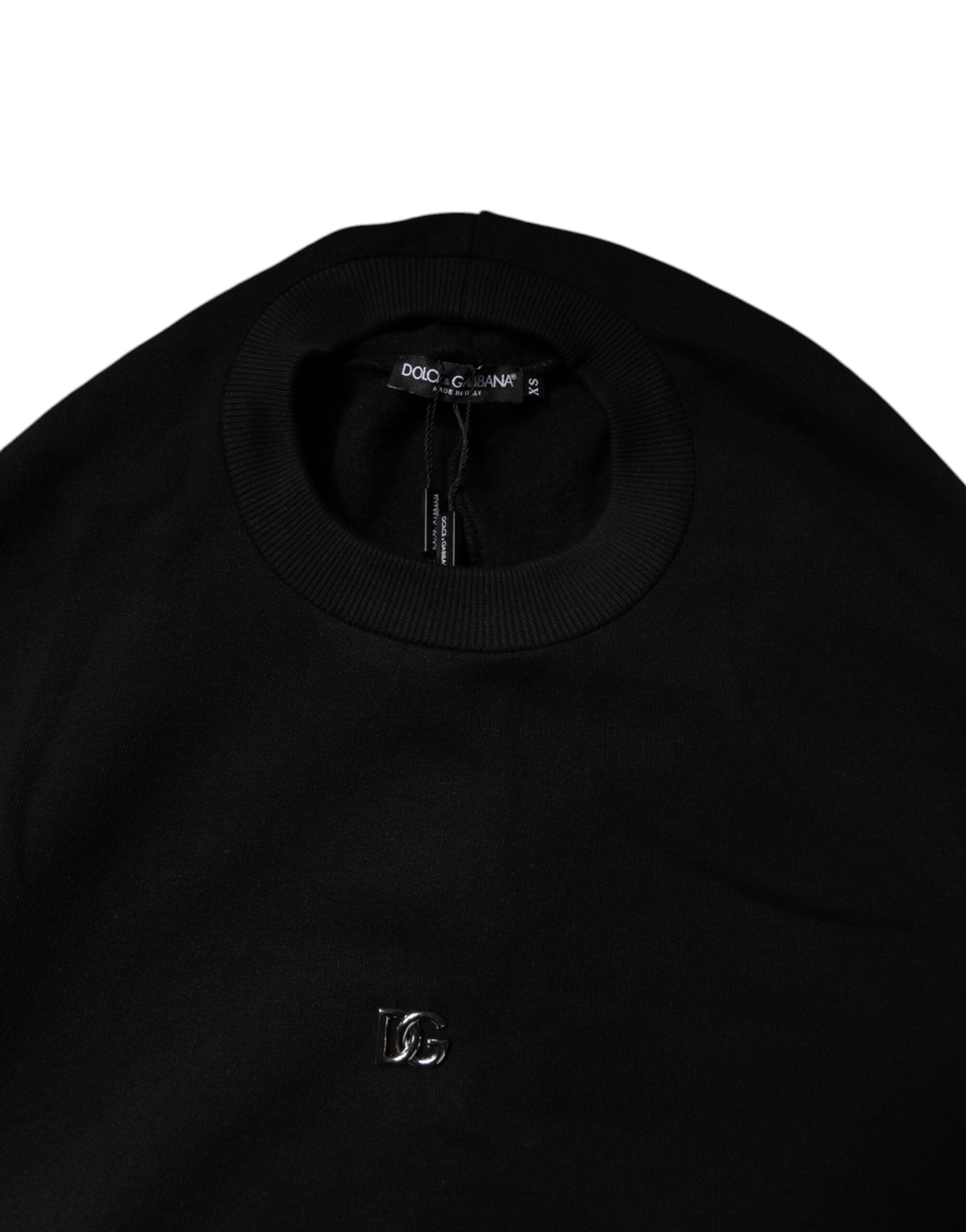 Dolce &amp; Gabbana Black Cotton Crew Neck Sweatshirt Sweater