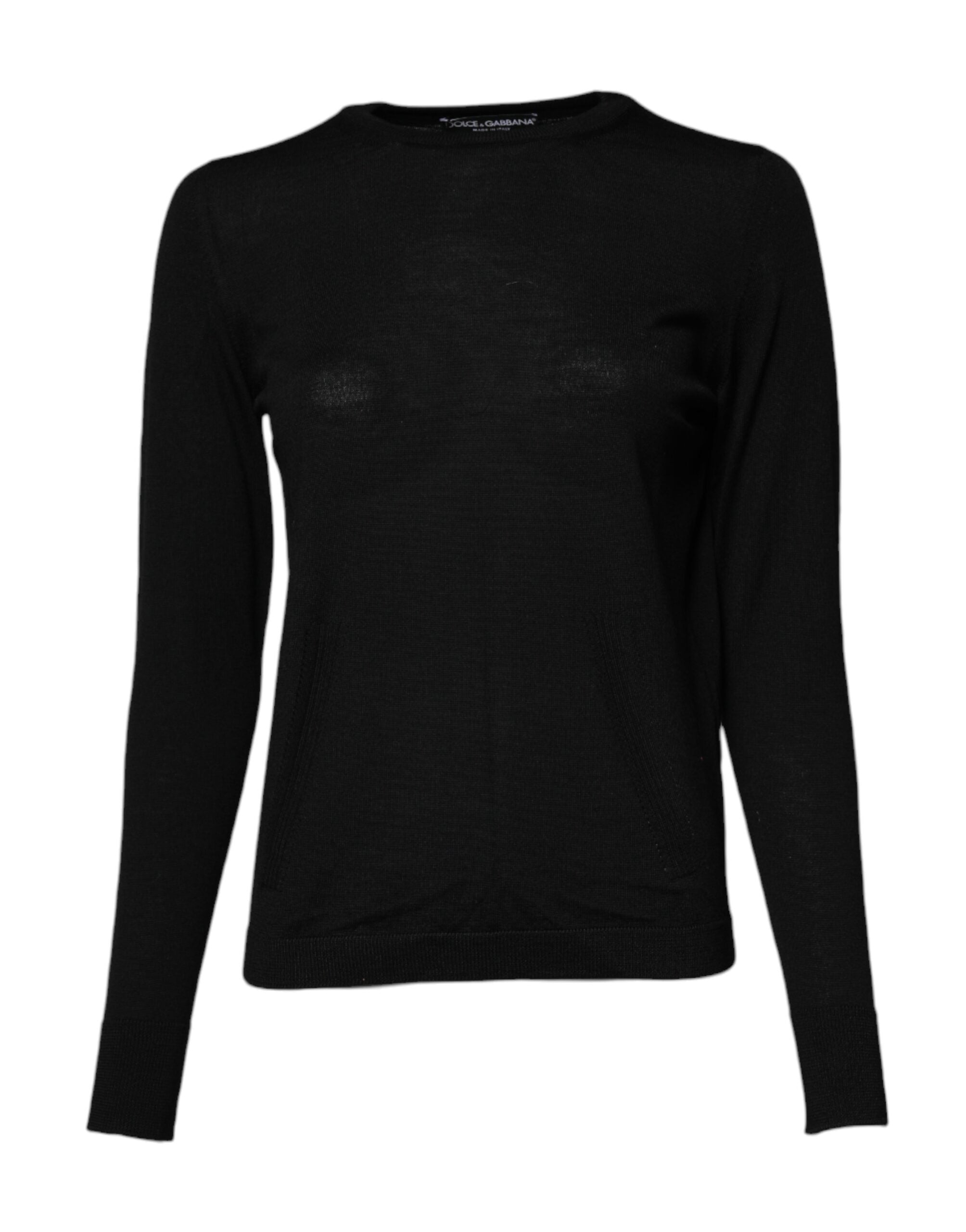 Dolce &amp; Gabbana Black Wool Knit Crew Neck Pullover Sweater
