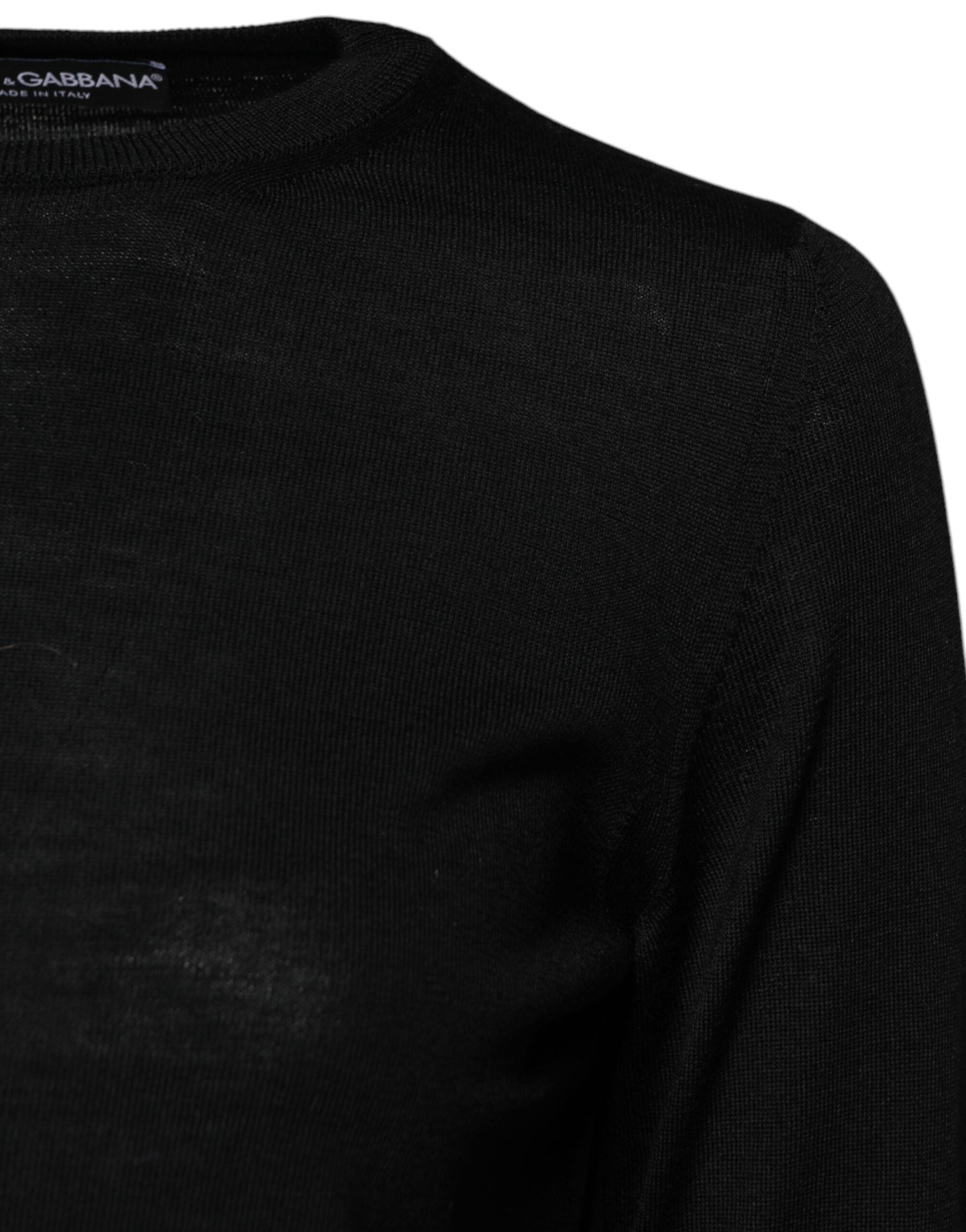 Dolce &amp; Gabbana Black Wool Knit Crew Neck Pullover Sweater