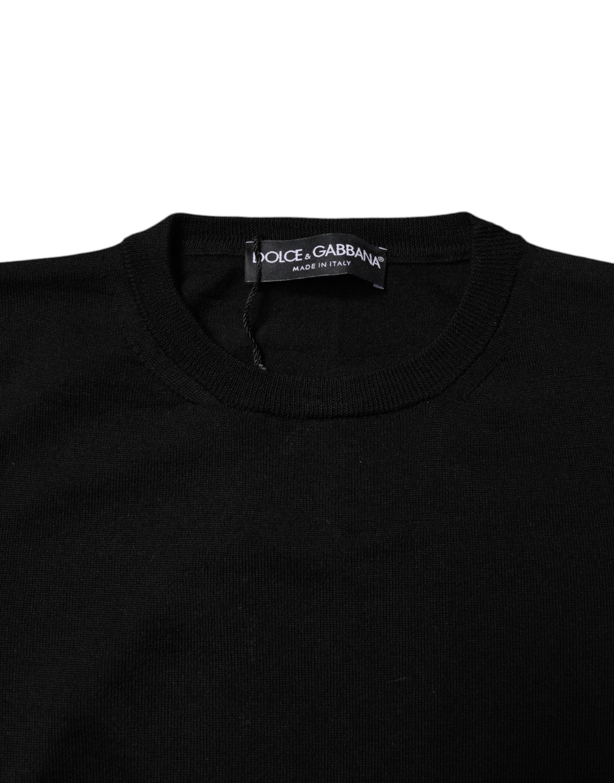 Dolce &amp; Gabbana Black Wool Knit Crew Neck Pullover Sweater